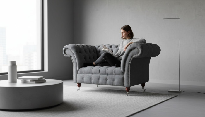 Chesterfield dizaina krēsls pelēks dīvāns luksusa audums kanapejas 1 vieta