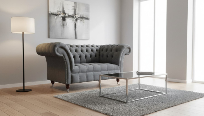 Chesterfield dizaina krēsls pelēks dīvāns luksusa audums kanapejas 1 vieta