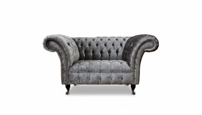 Chesterfield krēsla dizains mīksta dīvāns čība ar chesterfield audumu sudraba krāsā.