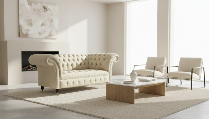 Divvietīgais dīvāns, polsterēts, divi sēdekļi, audums, luksusa Chesterfield, jauns.