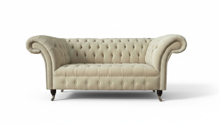 Divvietīgais dīvāns, polsterēts, divi sēdekļi, audums, luksusa Chesterfield, jauns.