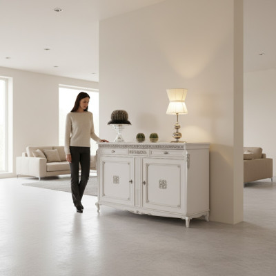Sideboard komoda Luksusa skapji Dzīvojamā istaba Koks Bāla Klasisks mēbeles