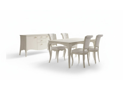 Ēdamistabas komplekts Baltā galds 4 krēsli Sideboard Elegants dizains Jauns 6 gab.