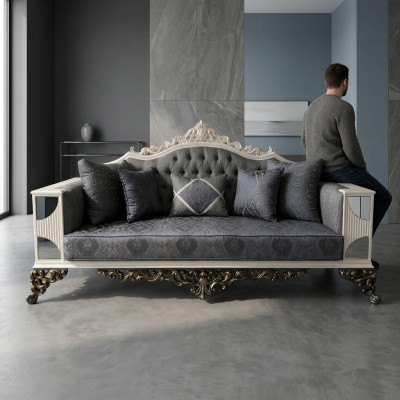 Luksusa 3-vietīga dīvāns Elegantā mājokļa dīvāns Elegants dzīvojamais izkārtojums mājās Art Deco dīvāns Jauns