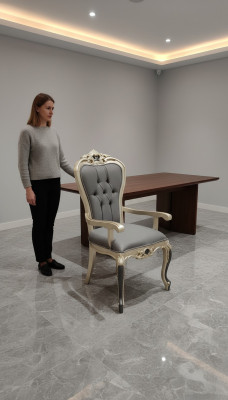 Izklaidošs Chesterfield restorāna krēsls, mājīgs krēsls, koka, audums, restorāna krēsli