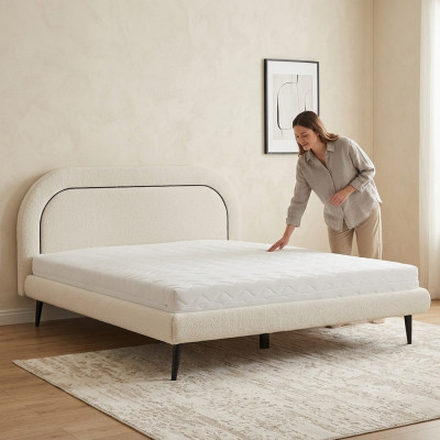 Guļamistabas mēbeles Balta gulta Moderna auduma gulta Polster Doppelbett