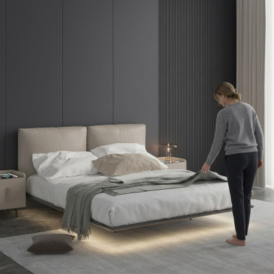 Gaiši pelēka guļamistaba galds LED gultas Designer wood double beds