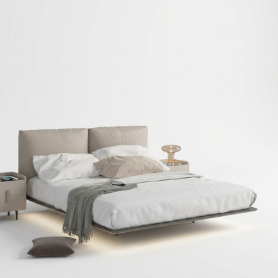 Gaiši pelēka guļamistaba galds LED gultas Designer wood double beds