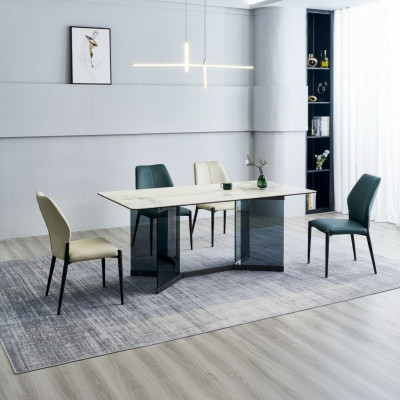 Baltas ēdamgrupa ar dizainera ēdamgaldu 4x moderniem krēsliem luksusa ēdamistabā