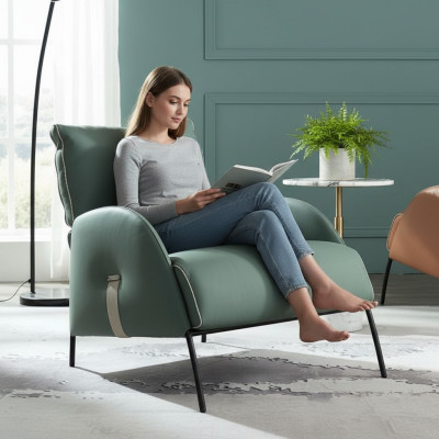 Dizainera zaļais krēsla modernais vienvietīgais rokas krēsls 1-vietīgais krēsls lounge krēsls