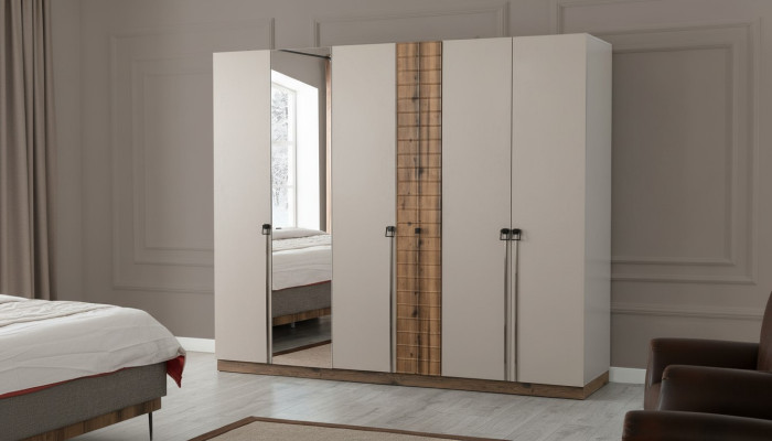Gultasistabas skapis Beige dizainera skapji Luksusa koka skapji