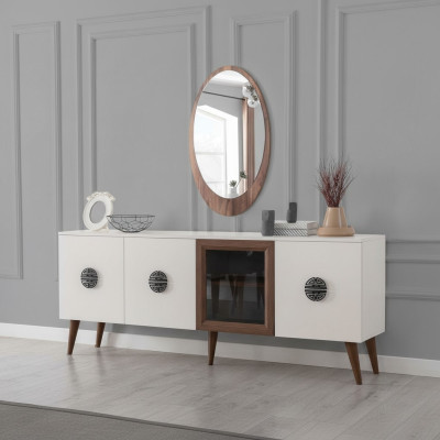 Mūsdienīga ēdamistabas mēbelu dizaina blīpējums ar luksusa spoguli, 2 gabalu komplekts, jauns
