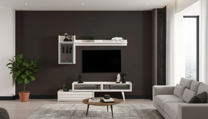 Balta koka dzīvojamā siena dizainera skapis luksusa plauktam elegants TV skapī.