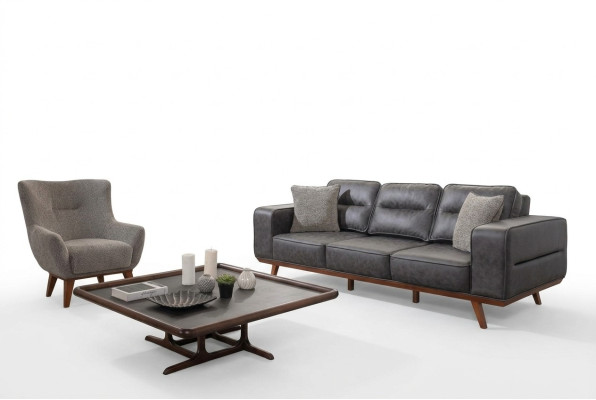 Pilna griestu viesistabas sofa komplekts, trīsvietīgs krēsls ar greznu polsteri.