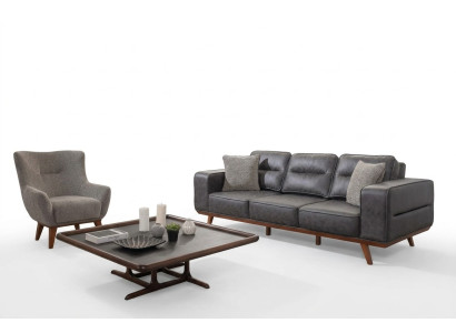 Pilna griestu viesistabas sofa komplekts, trīsvietīgs krēsls ar greznu polsteri.