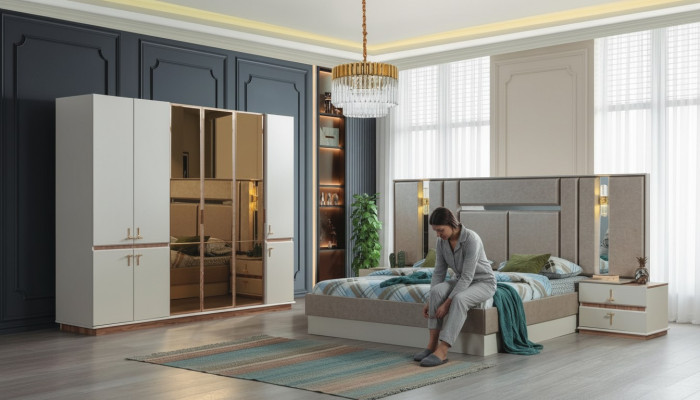 Dizainera gultas palodze koka skapī Luxurious naktspats Skaļuma kopums.