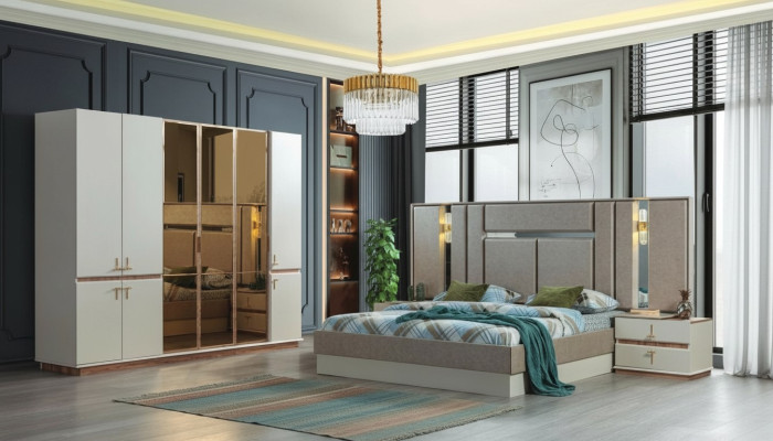 Dizainera gultas palodze koka skapī Luxurious naktspats Skaļuma kopums.