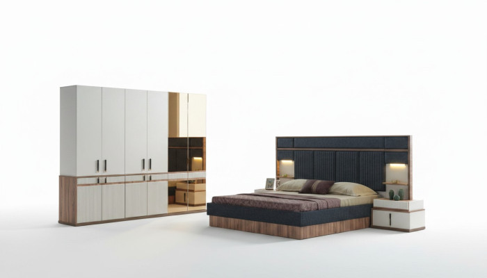 Mēbeles Luxury gulta 2x nakts skapji ģērbtuve guļamistabas komplekts