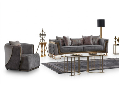 Pele kāpājama sofa 3 + 1 vietas ar nerūsējošā tērauda dīvānu polsterēto komplektu 2 gabalos