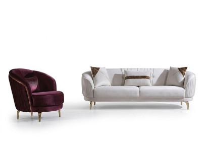 Sofas komplektss ar nerūsējošā tērauda kājiņām, trīsējvietais dīvāns + krēsla, modernais dzīvojamais istabas dīvāns.