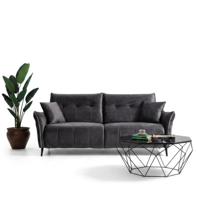 Trīsvietīga restorāna sofa luksusa modernajā dzīvojamā istabā, apmetuma auduma mēbeles, jauna dīvāna sēdekļi.