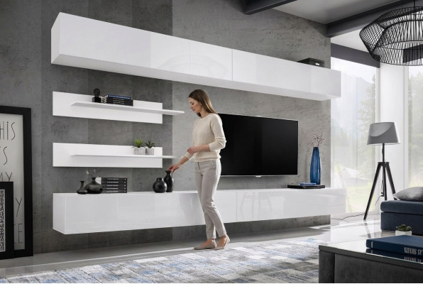 Baltā dzīvojamā siena dzīvojamā istabas komplekta 6 gab. luxe moderns koka mēbeles sienas skapis TV-standa