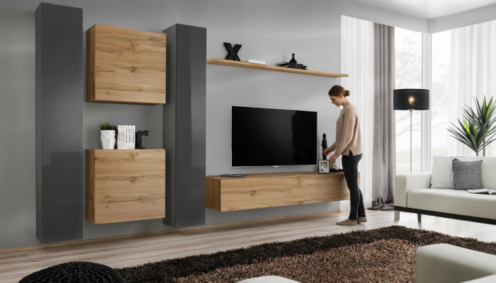 Brauns dzīvojamā istaba, dizainera komoda moderns TV stends dzīvojamajā istabā sienas plaukts