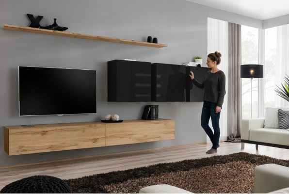 Dizaina dzīvojamās istabas mēbeles brūnā krāsā Sidebārds TV statīvs Sienas skapis Dzīvojamā istaba Mēbeles komplekts