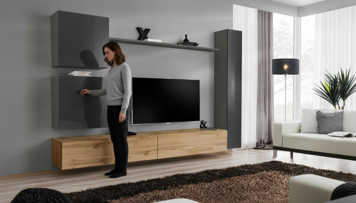 Sienas skapis Dzīvojamās istabas sienu komplekta komplekts 6 gab. Moderns mēbeles Sideboard TV stendējs