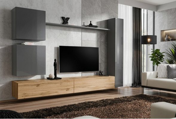 Sienas skapis Dzīvojamās istabas sienu komplekta komplekts 6 gab. Moderns mēbeles Sideboard TV stendējs