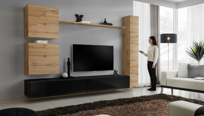 Brūns sienu skapis koka mēbeles dizaina sienas plaukts galds TV statīvs komplekts