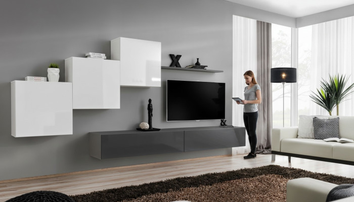 Dizainera dzīvojamā siena Pelēks TV statīvs Moderns skapītiņš Sienas plaukts TV statīvs Jauns