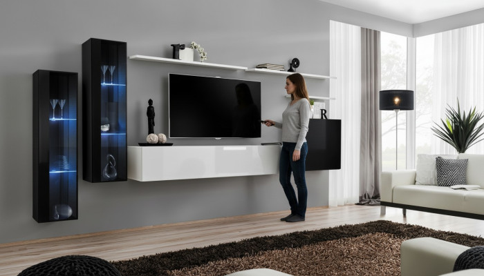 Dizains Balts sienas skapis Sienas plaukts TV statīvs Luksusa dzīvojamā istaba Vitrīna Jauns