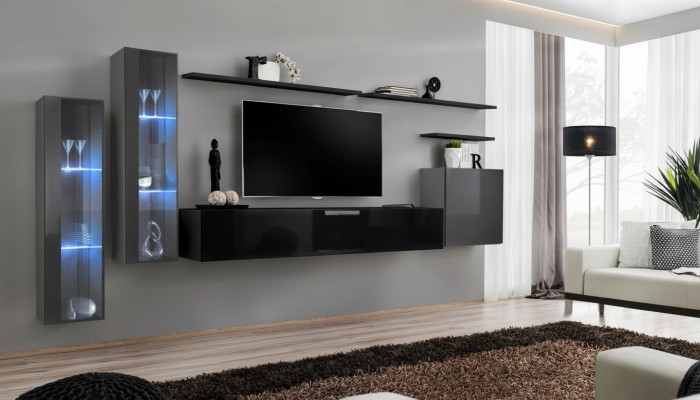 Dizainera melnā dzīvojamā istabas siena skapīša TV stends luksusa komplekts