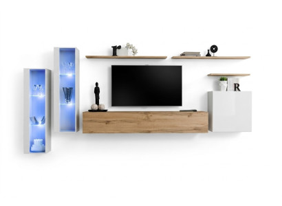 Moderns dzīvojama siena, luksusa koka plaukti, dzīvojamā istaba mēbeles, dizaina interjers