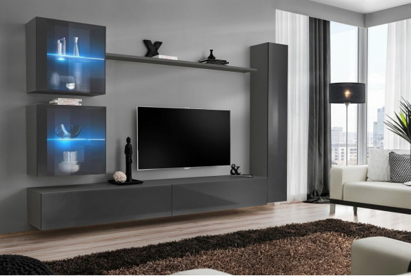 Luxus Komplett Wohnwand Grau Möbel Designer Set Einrichtung Sideboard Modern Luksusa pilnīgais dzīvojamais sienas panelis pelēks mēbeļu dizaineru komplekts mūsdienīgs galdiņš moderns