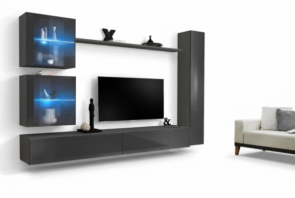 Luxus Komplett Wohnwand Grau Möbel Designer Set Einrichtung Sideboard Modern Luksusa pilnīgais dzīvojamais sienas panelis pelēks mēbeļu dizaineru komplekts mūsdienīgs galdiņš moderns