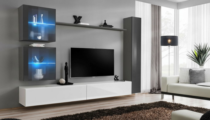 Dizainera dzīvojamais sienas skapis Moderns TV stends Dzīvojamais mēbeles Pelēka iekārtojums Blīvēmjaciņa