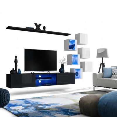 Moderns Komplett Wohnwand Wand Regale Luxus Designer Set Wohnzimmermöbel --> Moderns Kompleta mājas siena plaukti luksusa dizaina komplekts dzīvojamai istabai