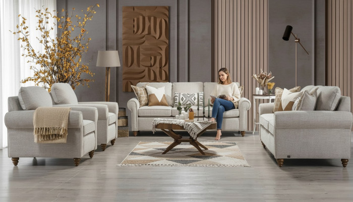 Dzīvojamā Istaba Sofas Komplekts Moderns Dizains Mēbeles 2 dīvāni 3-vietīgi 2 krēsli