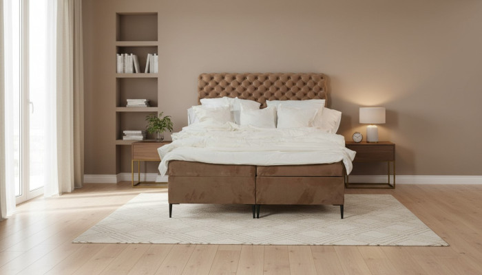 Tekstils gultas brūns luksusa divvietīgs Chesterfield guļamistabas dizaina gultas.