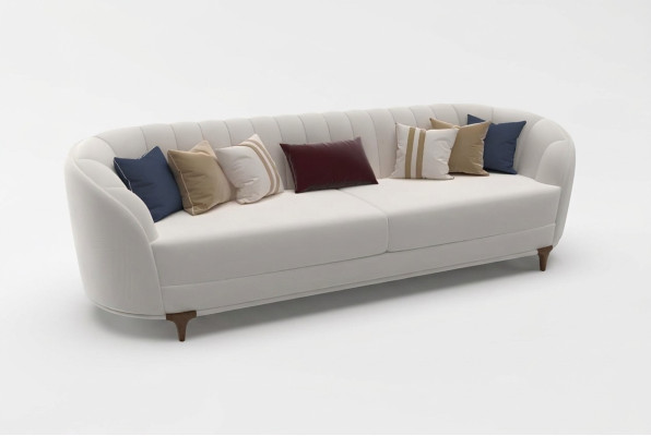 Moderne baltā sofa dzīvojamā istabā. Ekstravaganti 3 vietu mīkstie dīvāni 250cm garumā. Luksuss.