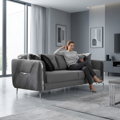 Luksusa dīvāns ar trim sēdvietām, moderns, tekstila apdare, 235 cm platums dzīvojamas istabas dīvāns.