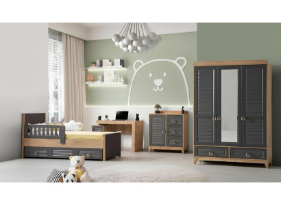Complete child furniture child bed wooden furniture set 4 pcs children's room gray