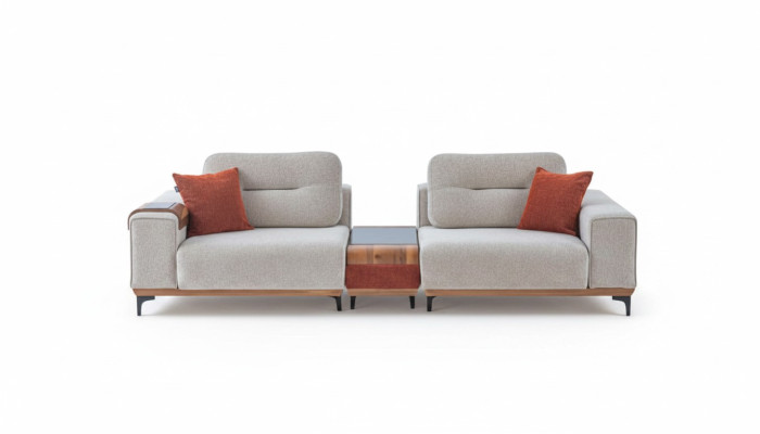 Stilīgs 3-vietīgais dīvāns ar iestrādātu galdinukstā. Design rooms mēbeles.