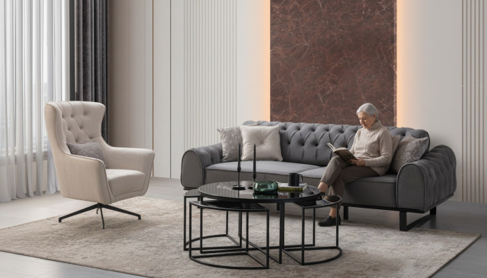 Pelnā Chesterfield trīs vietu luksusa polsterēts baltā krēsla 2 gb komplekts