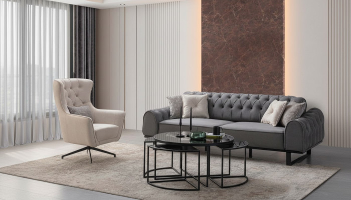 Pelnā Chesterfield trīs vietu luksusa polsterēts baltā krēsla 2 gb komplekts