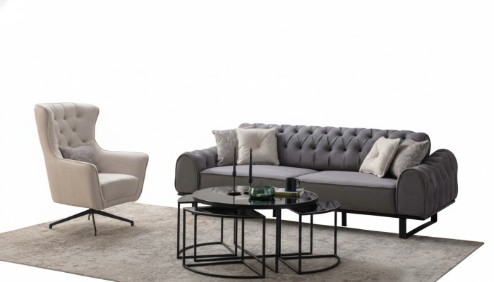 Pelnā Chesterfield trīs vietu luksusa polsterēts baltā krēsla 2 gb komplekts