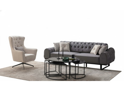 Pelnā Chesterfield trīs vietu luksusa polsterēts baltā krēsla 2 gb komplekts