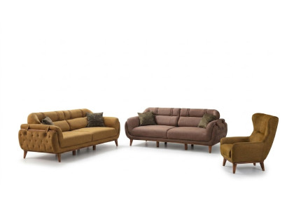 Chesterfield divu trīsvietīgo dīvānu komplekts dzīvojamajā istabā, mēbelēs iekļauts divvietīgo dīvānu un krēsla komplekts.